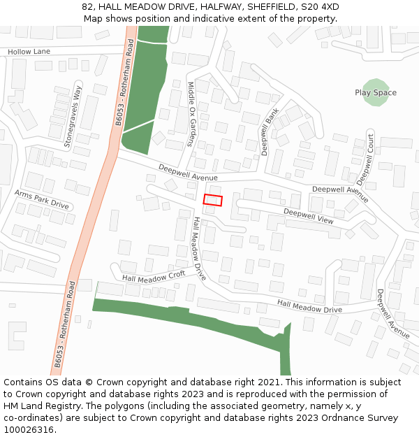 82, HALL MEADOW DRIVE, HALFWAY, SHEFFIELD, S20 4XD: Location map and indicative extent of plot