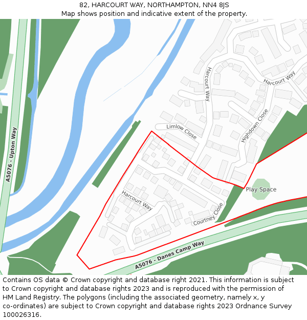 82, HARCOURT WAY, NORTHAMPTON, NN4 8JS: Location map and indicative extent of plot