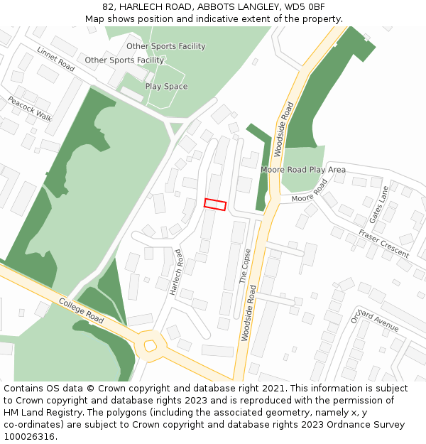 82, HARLECH ROAD, ABBOTS LANGLEY, WD5 0BF: Location map and indicative extent of plot