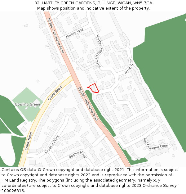82, HARTLEY GREEN GARDENS, BILLINGE, WIGAN, WN5 7GA: Location map and indicative extent of plot
