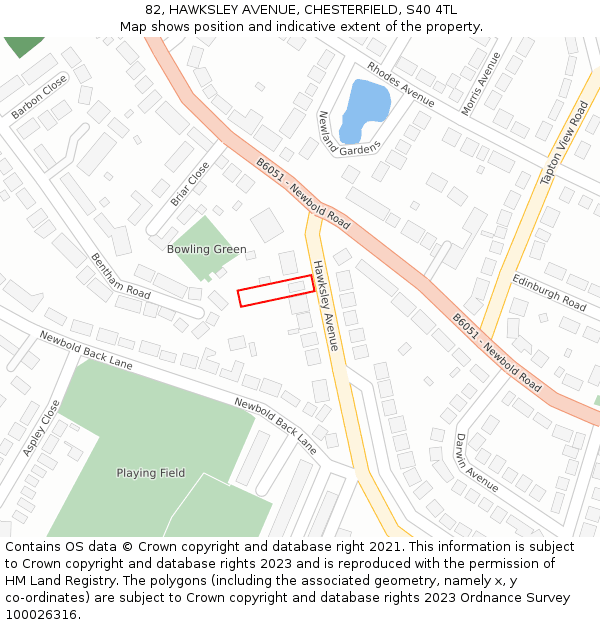 82, HAWKSLEY AVENUE, CHESTERFIELD, S40 4TL: Location map and indicative extent of plot