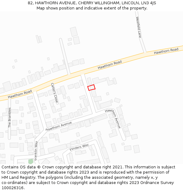 82, HAWTHORN AVENUE, CHERRY WILLINGHAM, LINCOLN, LN3 4JS: Location map and indicative extent of plot