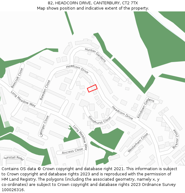 82, HEADCORN DRIVE, CANTERBURY, CT2 7TX: Location map and indicative extent of plot