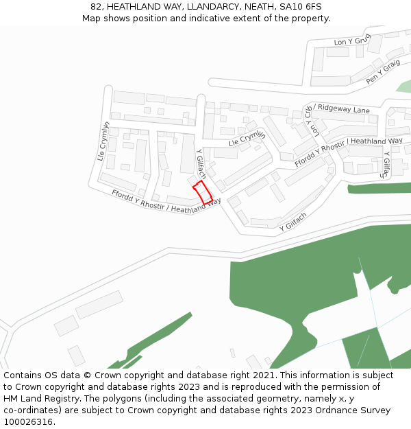 82, HEATHLAND WAY, LLANDARCY, NEATH, SA10 6FS: Location map and indicative extent of plot