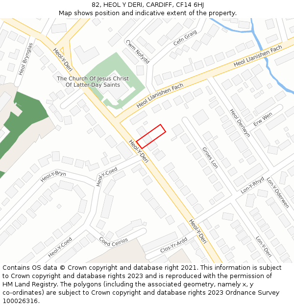 82, HEOL Y DERI, CARDIFF, CF14 6HJ: Location map and indicative extent of plot