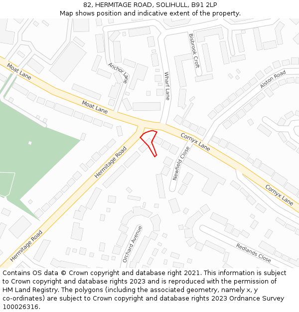 82, HERMITAGE ROAD, SOLIHULL, B91 2LP: Location map and indicative extent of plot