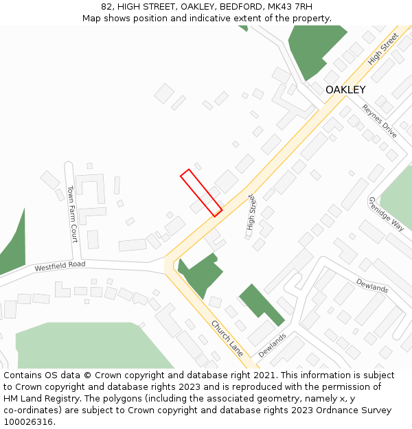 82, HIGH STREET, OAKLEY, BEDFORD, MK43 7RH: Location map and indicative extent of plot