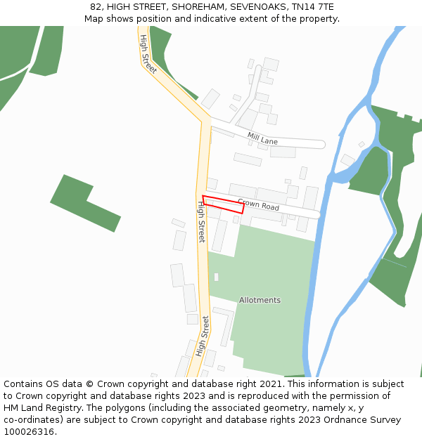 82, HIGH STREET, SHOREHAM, SEVENOAKS, TN14 7TE: Location map and indicative extent of plot