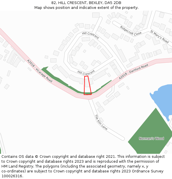 82, HILL CRESCENT, BEXLEY, DA5 2DB: Location map and indicative extent of plot