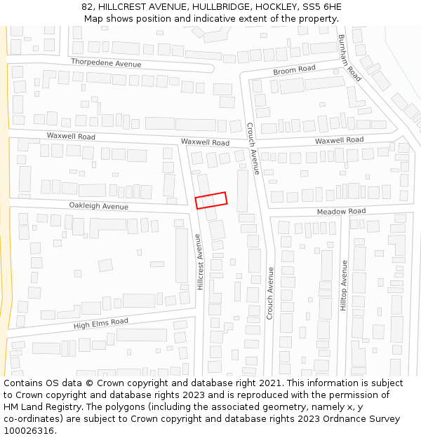 82, HILLCREST AVENUE, HULLBRIDGE, HOCKLEY, SS5 6HE: Location map and indicative extent of plot