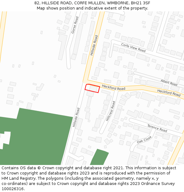 82, HILLSIDE ROAD, CORFE MULLEN, WIMBORNE, BH21 3SF: Location map and indicative extent of plot