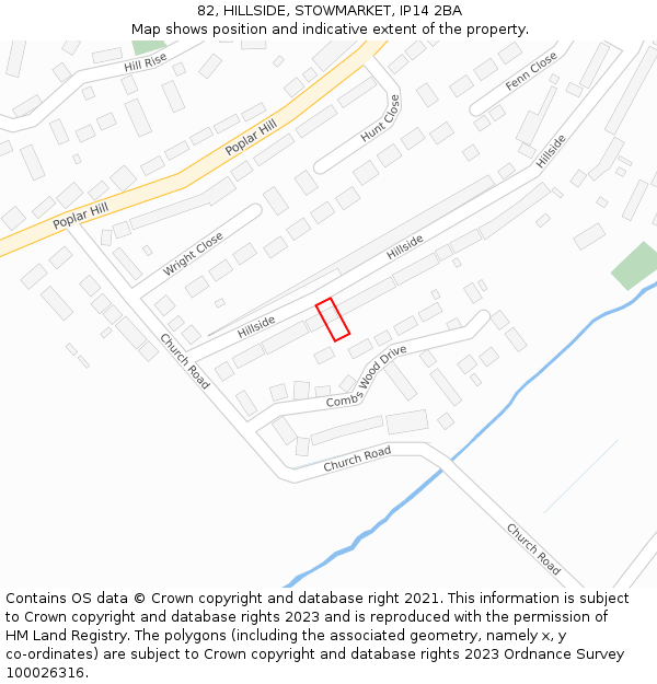 82, HILLSIDE, STOWMARKET, IP14 2BA: Location map and indicative extent of plot