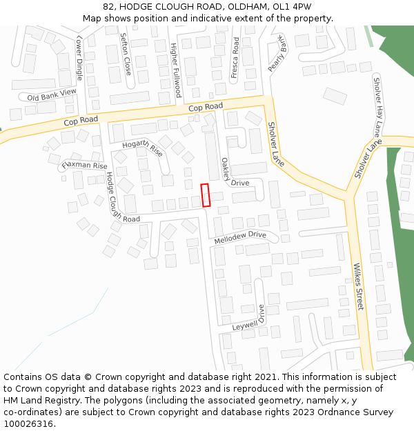 82, HODGE CLOUGH ROAD, OLDHAM, OL1 4PW: Location map and indicative extent of plot