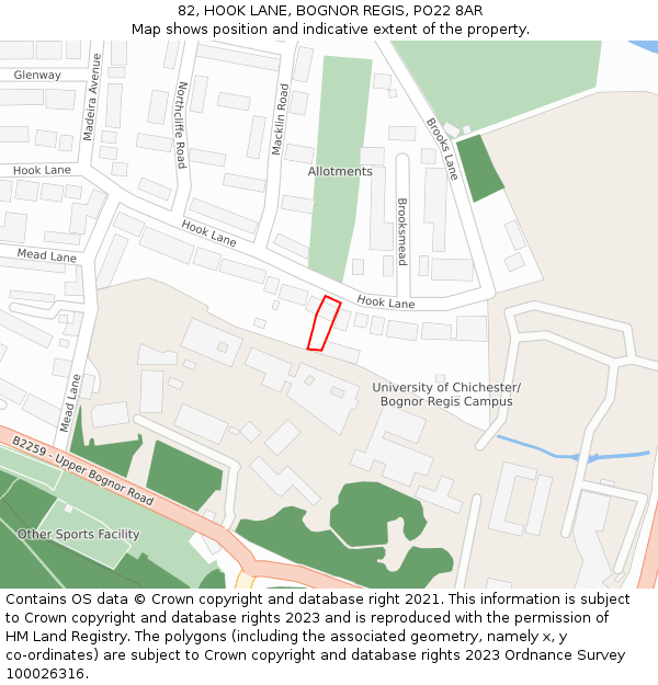 82, HOOK LANE, BOGNOR REGIS, PO22 8AR: Location map and indicative extent of plot