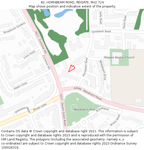 82, HORNBEAM ROAD, REIGATE, RH2 7LN: Location map and indicative extent of plot