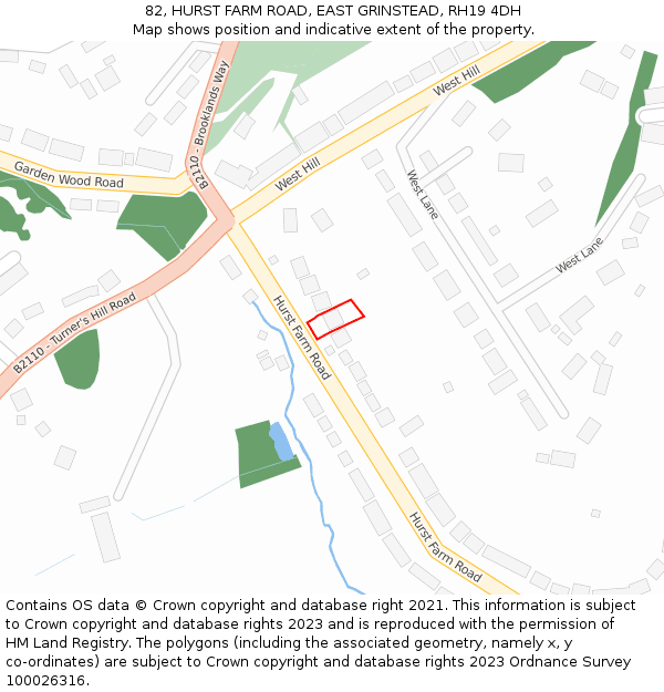 82, HURST FARM ROAD, EAST GRINSTEAD, RH19 4DH: Location map and indicative extent of plot