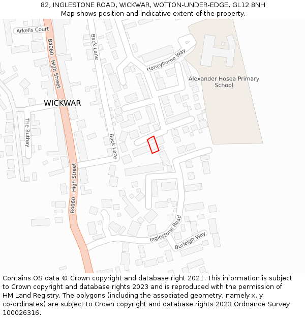 82, INGLESTONE ROAD, WICKWAR, WOTTON-UNDER-EDGE, GL12 8NH: Location map and indicative extent of plot