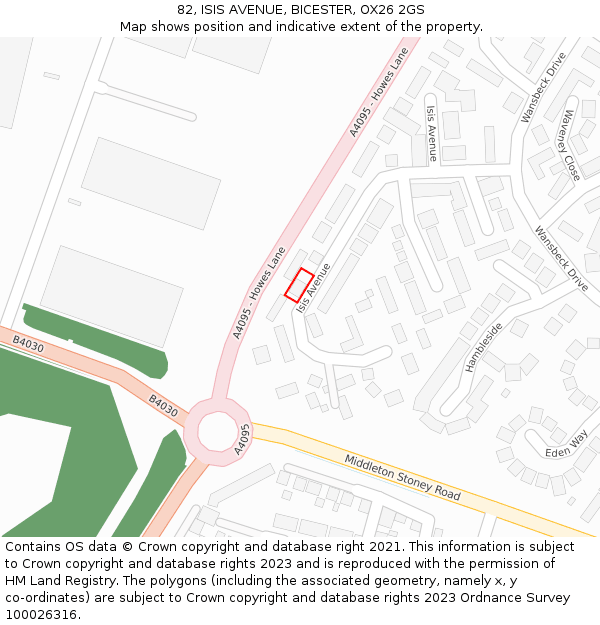 82, ISIS AVENUE, BICESTER, OX26 2GS: Location map and indicative extent of plot