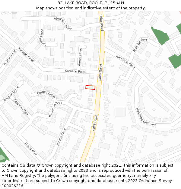 82, LAKE ROAD, POOLE, BH15 4LN: Location map and indicative extent of plot