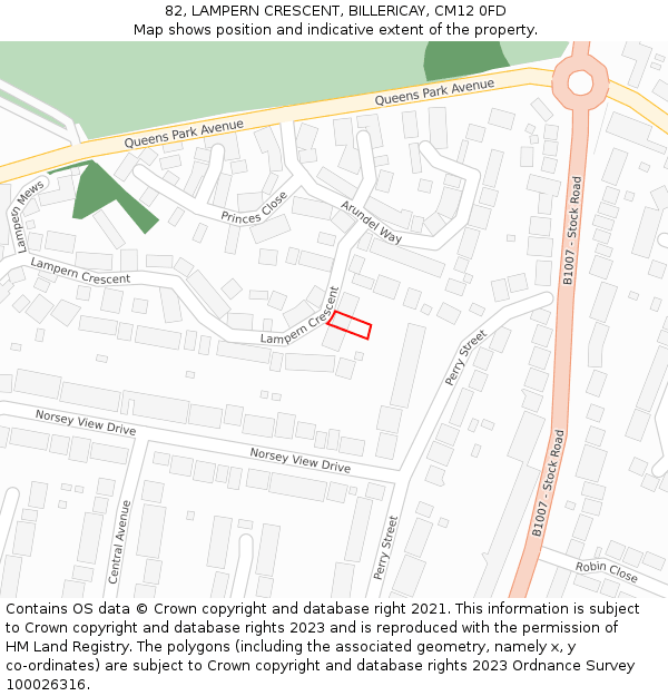 82, LAMPERN CRESCENT, BILLERICAY, CM12 0FD: Location map and indicative extent of plot