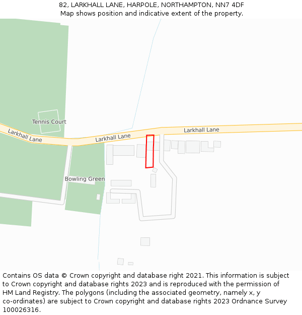 82, LARKHALL LANE, HARPOLE, NORTHAMPTON, NN7 4DF: Location map and indicative extent of plot