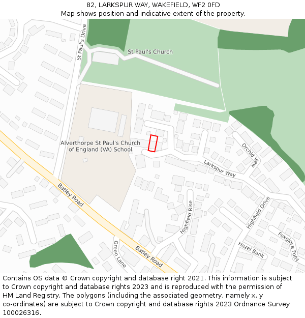 82, LARKSPUR WAY, WAKEFIELD, WF2 0FD: Location map and indicative extent of plot