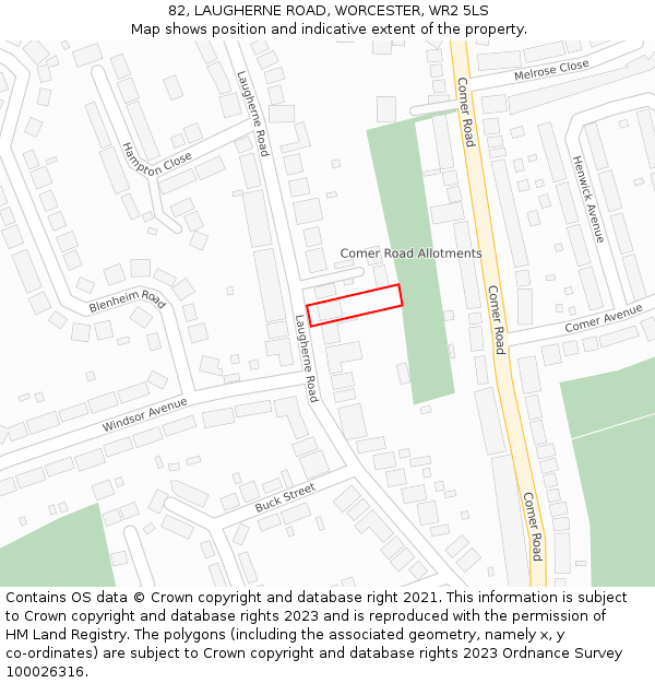 82, LAUGHERNE ROAD, WORCESTER, WR2 5LS: Location map and indicative extent of plot