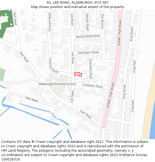 82, LEE ROAD, ALDEBURGH, IP15 5EY: Location map and indicative extent of plot