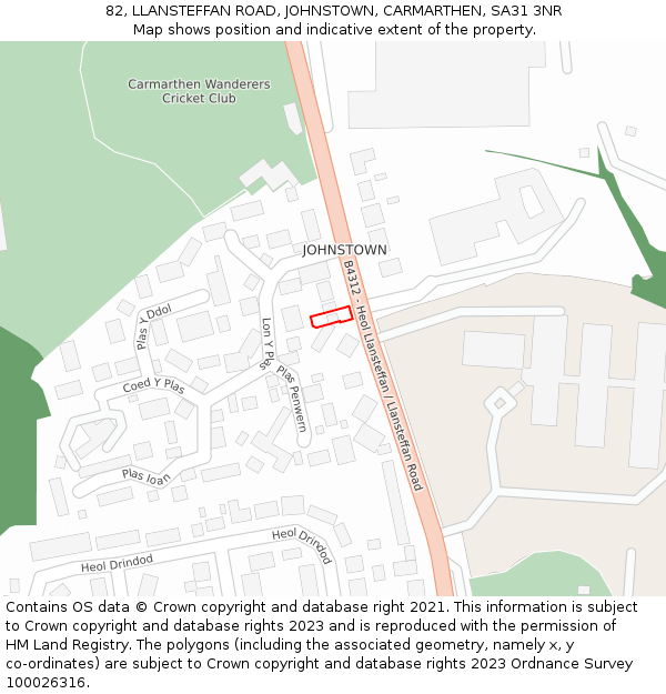 82, LLANSTEFFAN ROAD, JOHNSTOWN, CARMARTHEN, SA31 3NR: Location map and indicative extent of plot