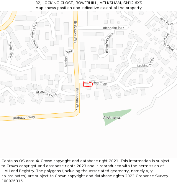 82, LOCKING CLOSE, BOWERHILL, MELKSHAM, SN12 6XS: Location map and indicative extent of plot