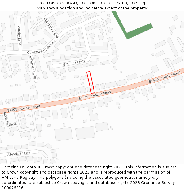 82, LONDON ROAD, COPFORD, COLCHESTER, CO6 1BJ: Location map and indicative extent of plot