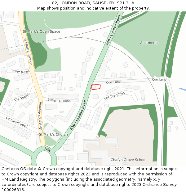 82, LONDON ROAD, SALISBURY, SP1 3HA: Location map and indicative extent of plot