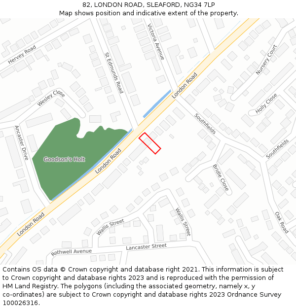 82, LONDON ROAD, SLEAFORD, NG34 7LP: Location map and indicative extent of plot