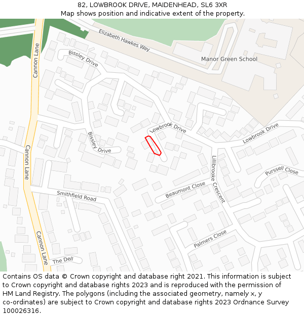 82, LOWBROOK DRIVE, MAIDENHEAD, SL6 3XR: Location map and indicative extent of plot