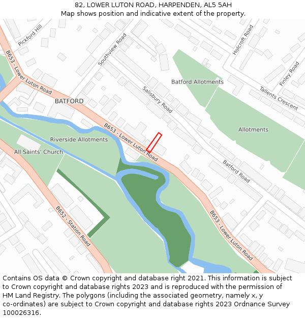 82, LOWER LUTON ROAD, HARPENDEN, AL5 5AH: Location map and indicative extent of plot