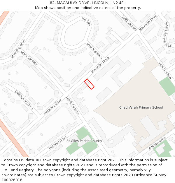 82, MACAULAY DRIVE, LINCOLN, LN2 4EL: Location map and indicative extent of plot
