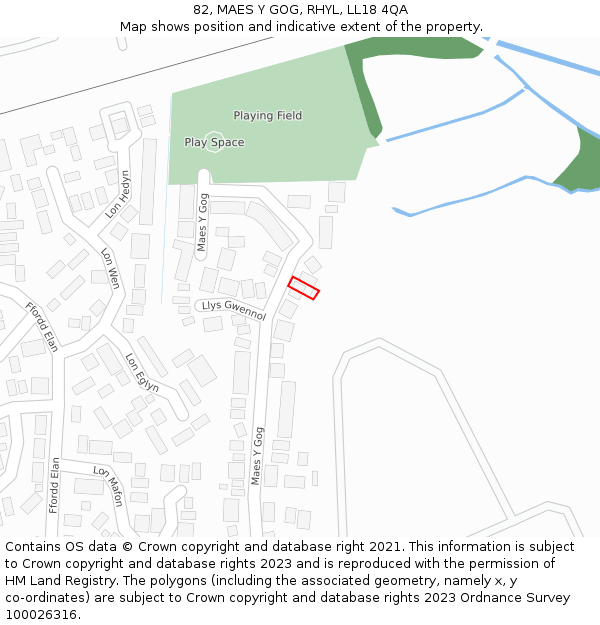 82, MAES Y GOG, RHYL, LL18 4QA: Location map and indicative extent of plot