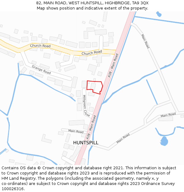 82, MAIN ROAD, WEST HUNTSPILL, HIGHBRIDGE, TA9 3QX: Location map and indicative extent of plot