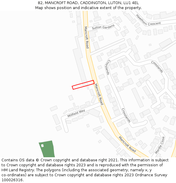 82, MANCROFT ROAD, CADDINGTON, LUTON, LU1 4EL: Location map and indicative extent of plot