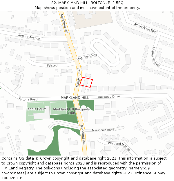 82, MARKLAND HILL, BOLTON, BL1 5EQ: Location map and indicative extent of plot