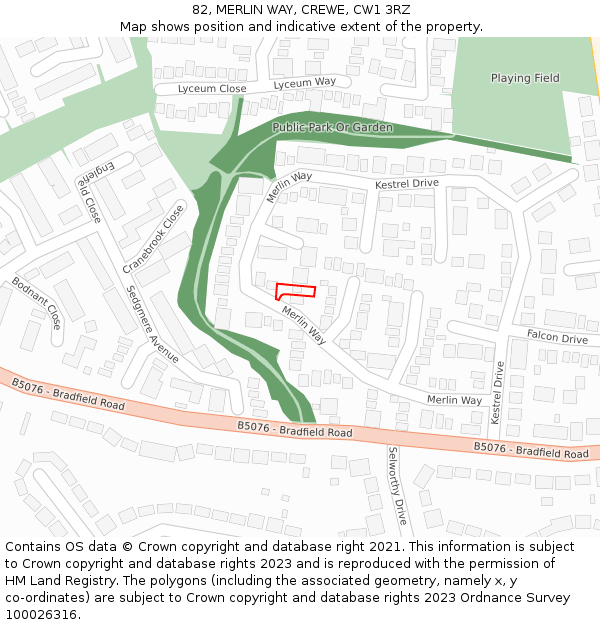 82, MERLIN WAY, CREWE, CW1 3RZ: Location map and indicative extent of plot