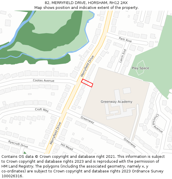 82, MERRYFIELD DRIVE, HORSHAM, RH12 2AX: Location map and indicative extent of plot