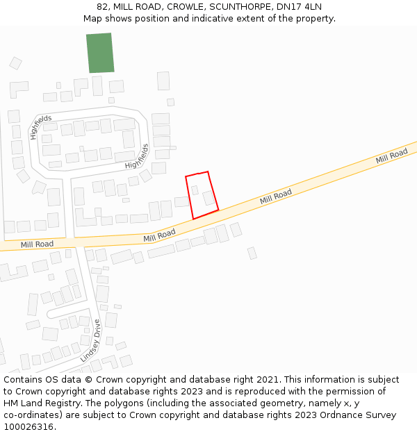 82, MILL ROAD, CROWLE, SCUNTHORPE, DN17 4LN: Location map and indicative extent of plot