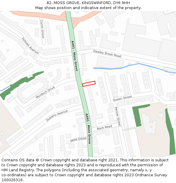 82, MOSS GROVE, KINGSWINFORD, DY6 9HH: Location map and indicative extent of plot