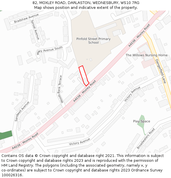 82, MOXLEY ROAD, DARLASTON, WEDNESBURY, WS10 7RG: Location map and indicative extent of plot