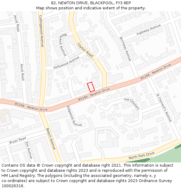 82, NEWTON DRIVE, BLACKPOOL, FY3 8EP: Location map and indicative extent of plot