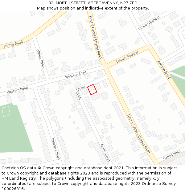 82, NORTH STREET, ABERGAVENNY, NP7 7ED: Location map and indicative extent of plot