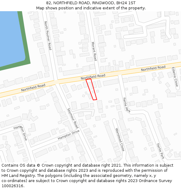 82, NORTHFIELD ROAD, RINGWOOD, BH24 1ST: Location map and indicative extent of plot