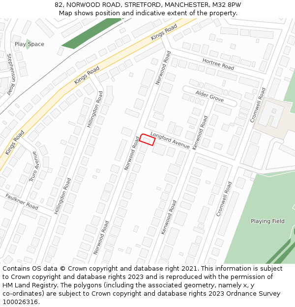 82, NORWOOD ROAD, STRETFORD, MANCHESTER, M32 8PW: Location map and indicative extent of plot