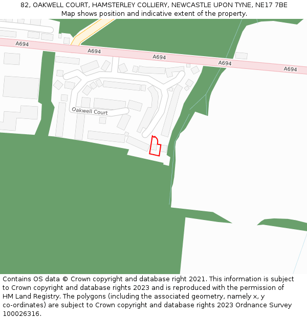 82, OAKWELL COURT, HAMSTERLEY COLLIERY, NEWCASTLE UPON TYNE, NE17 7BE: Location map and indicative extent of plot